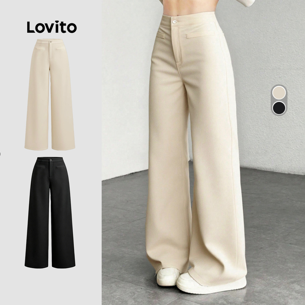 Lovito Casual Calça Feminina Para O Dia a Dia Com Zíper Cor Cáqui Para Primavera
