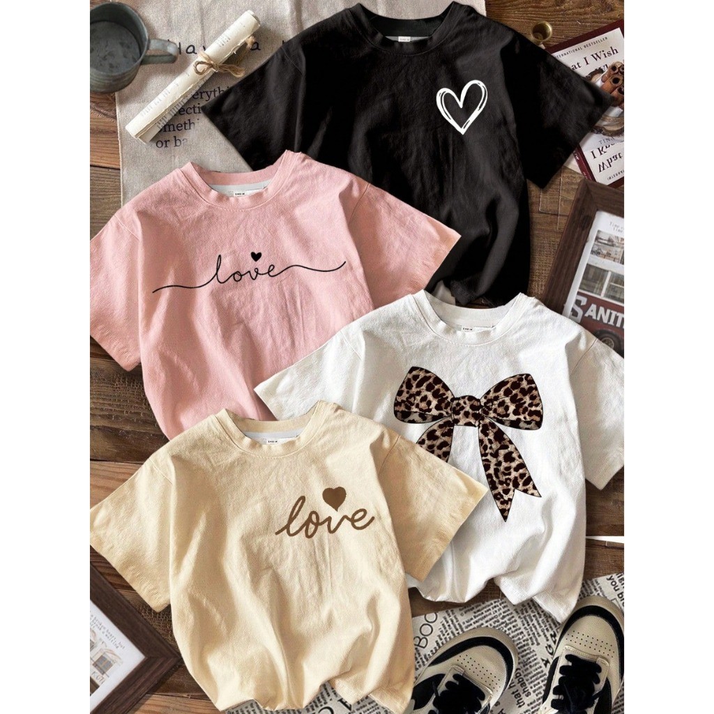 Kit 4 Camisetas Estampadas Delicada Love T-Shirt Luxo Blogueirinha Teen Infantil Blusa Algodão