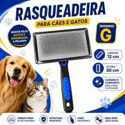 Rasqueadeira P M G Escova Para Cachorro e Gato Tira Pelos Soltos Aço Inox Profissional
