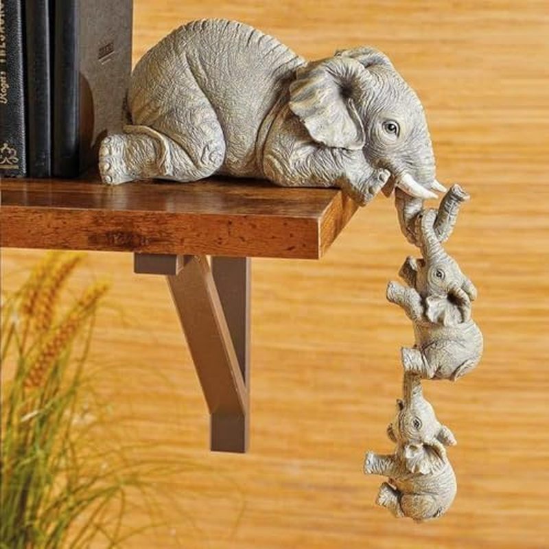 3 Unidades/Conjunto Estátua De Decoração De Elefante Fofo , Mãe E Dois Bebês , Estatuetas De Ornamento Penduradas Para S