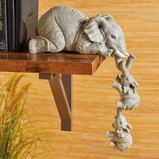3 Unidades/Conjunto Estátua De Decoração De Elefante Fofo , Mãe E Dois Bebês , Estatuetas De Ornamento Penduradas Para S