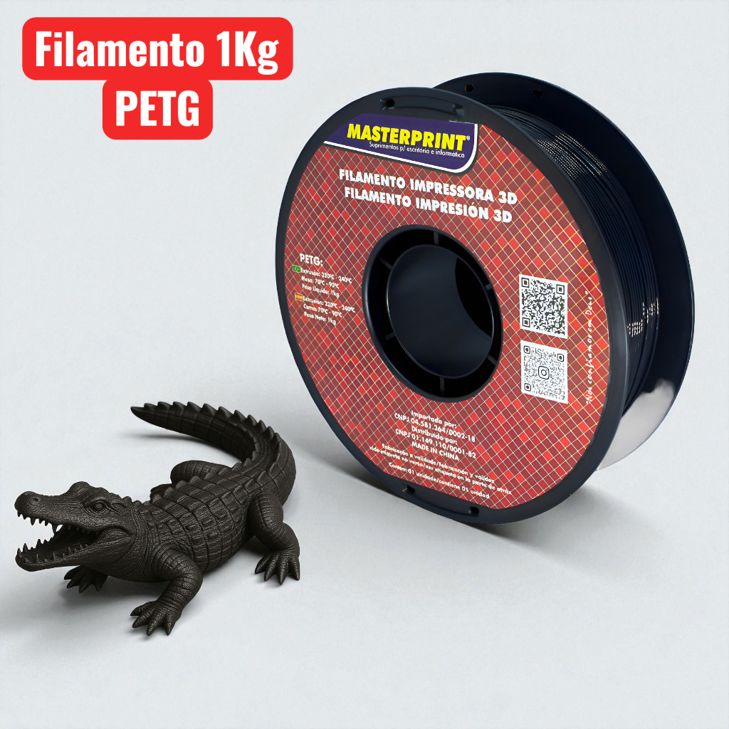 Filamento 3D PETG 1kg 1,75mm Preto Impressão Masterprint Premium 3d