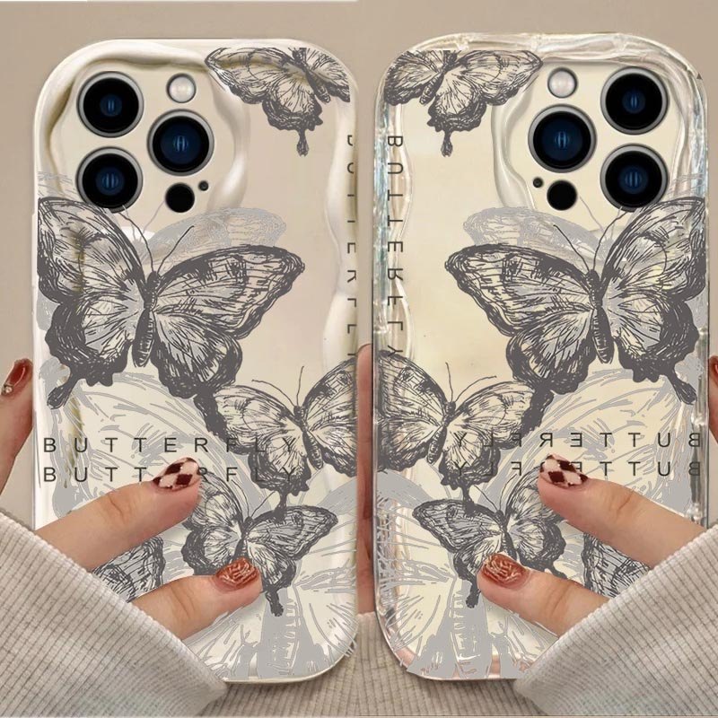 Artístico Preto Rosa Borboleta Onda Caso Lateral Para Samsung Galaxy A17 A07 A55 A35 A27 A56 A36 A26 A16 A06 A15 A54 5G 