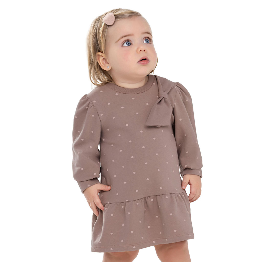 Vestido Bebê Menina Poá Com Laço Colorittá Marrom