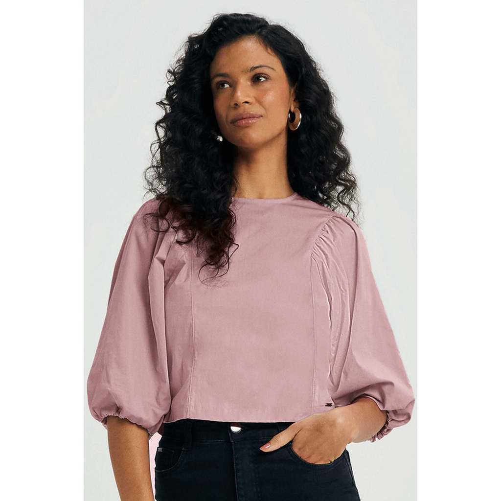 Blusa Feminina Manga 3/4 Bufante Marialícia Rosa
