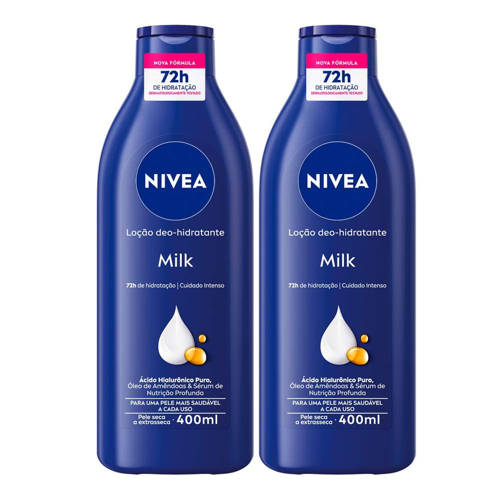 Imagem Loção Nivea Milk para Pele Seca a Extrasseca com 2 Unidades de 400ml cada