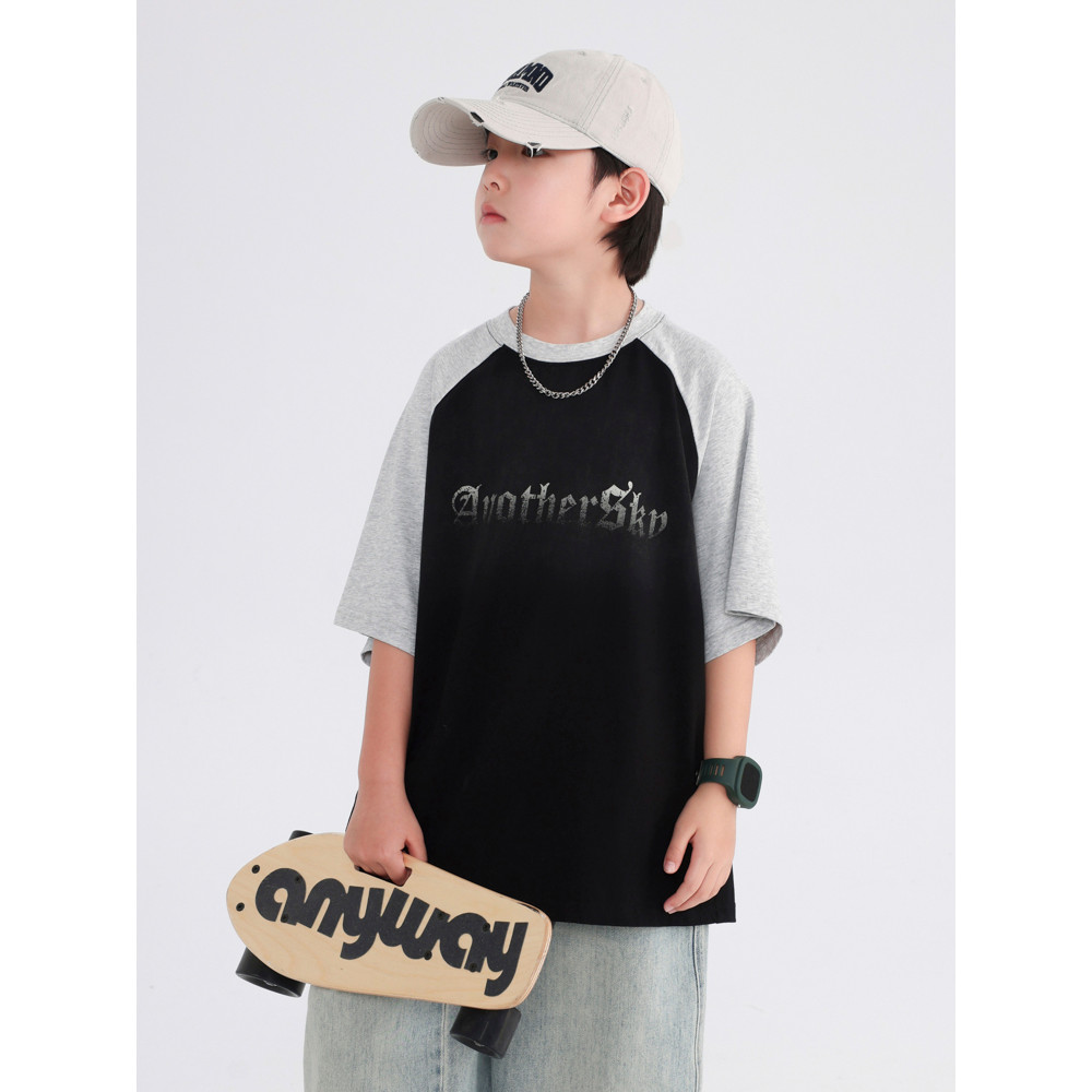 Meninos verão estilo coreano contraste cor puro algodão de manga curta camiseta 2026 novo estilo crianças verão meia man