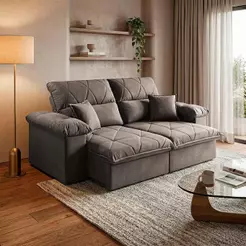 Sofá Retrátil Reclinável Trento 1,80m Suede Velut Tabaco Molas no Assento - King House