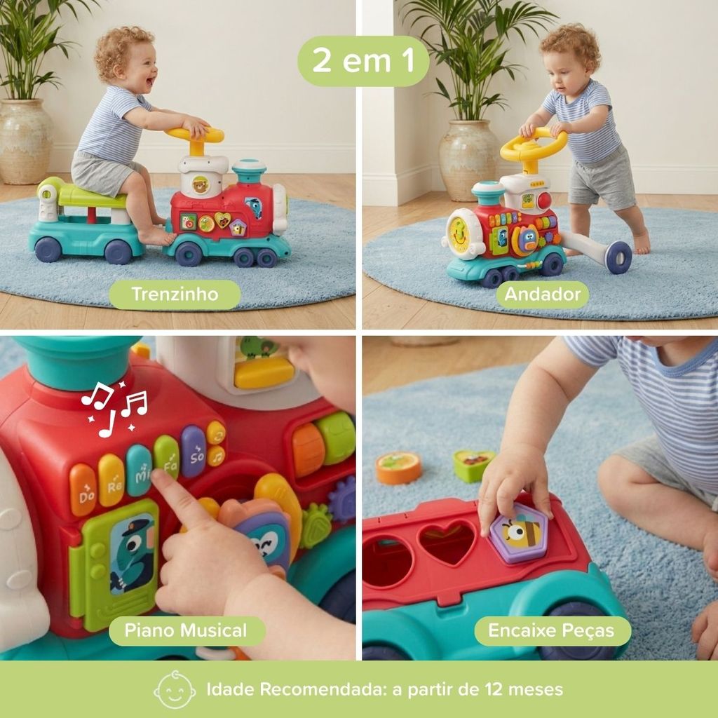 Andador Bebê Trem de Atividades Musical Solta Fumaça Brinquedo Educativo Tchu Tchu Maxi Baby — imagem 2 de 2