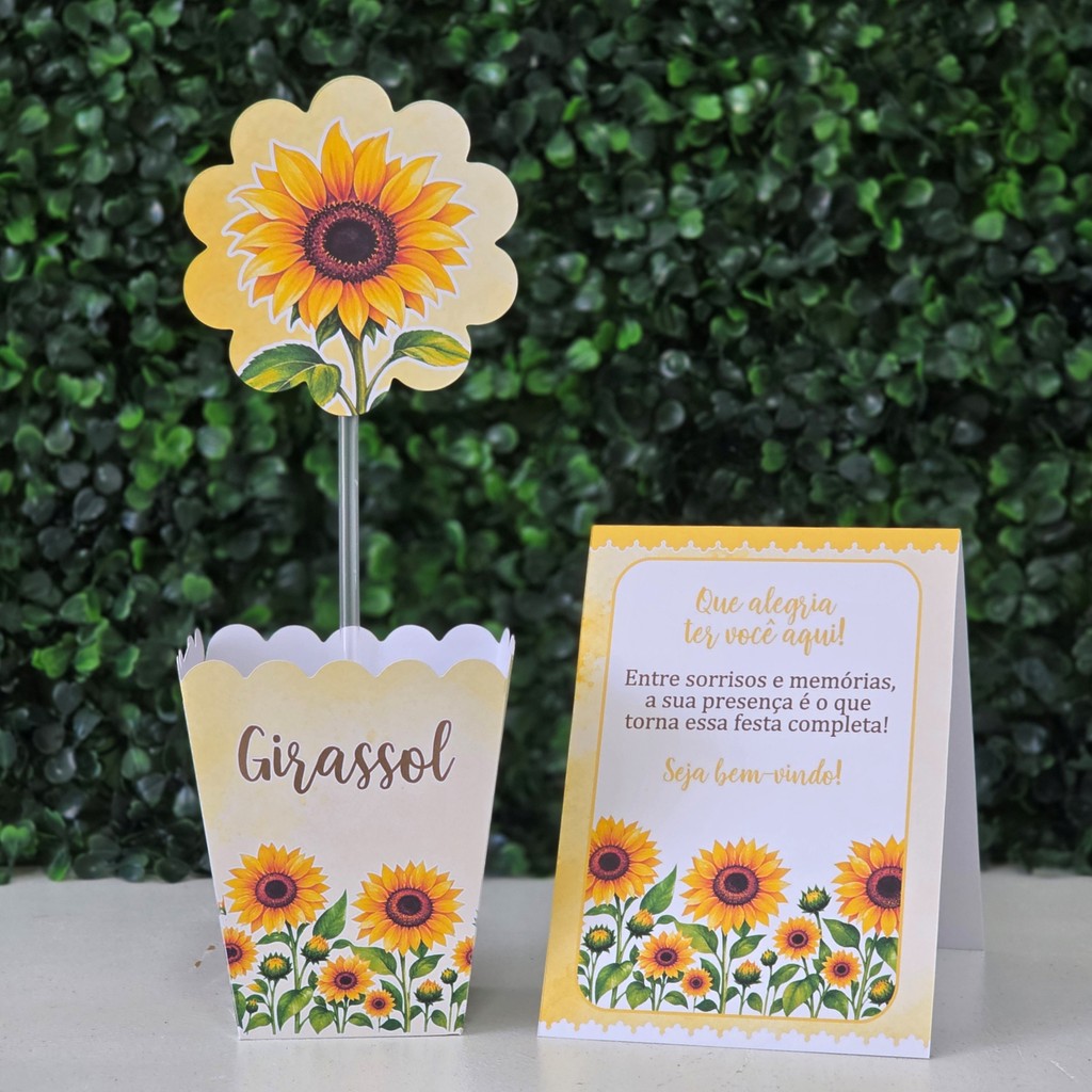 Centros de mesa + Plaquinhas GIRASSOL FLOR festa infantis lembrancinhas aniversario decoração personalizados