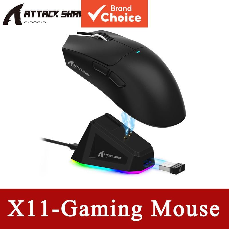 Mouse Gamer Sem Fio Tri-Modo ATTACK SHARK X11 com Sensor PAW3311 Integrado - Presente de eSports Profissional para