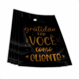 Sacola Plástica Gratidão Cliente Preta 15x20cm (Escolha a Quantidade)