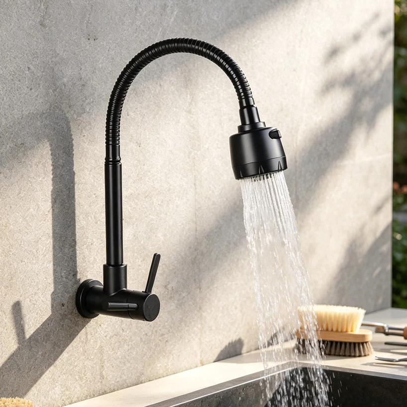 Inox Torneira  Prata/Preto Com Chuveiro Com Rotação De 360° Cozinha Luxo Parede Promoção