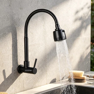 Inox Torneira  Prata/Preto Com Chuveiro Com Rotação De 360° Cozinha Luxo Parede Promoção