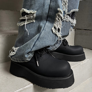 Sapatos masculinos de sola grossa Mickey Derby, sapatos casuais leves e aumentados, bico redondo, preto de carbono, bico