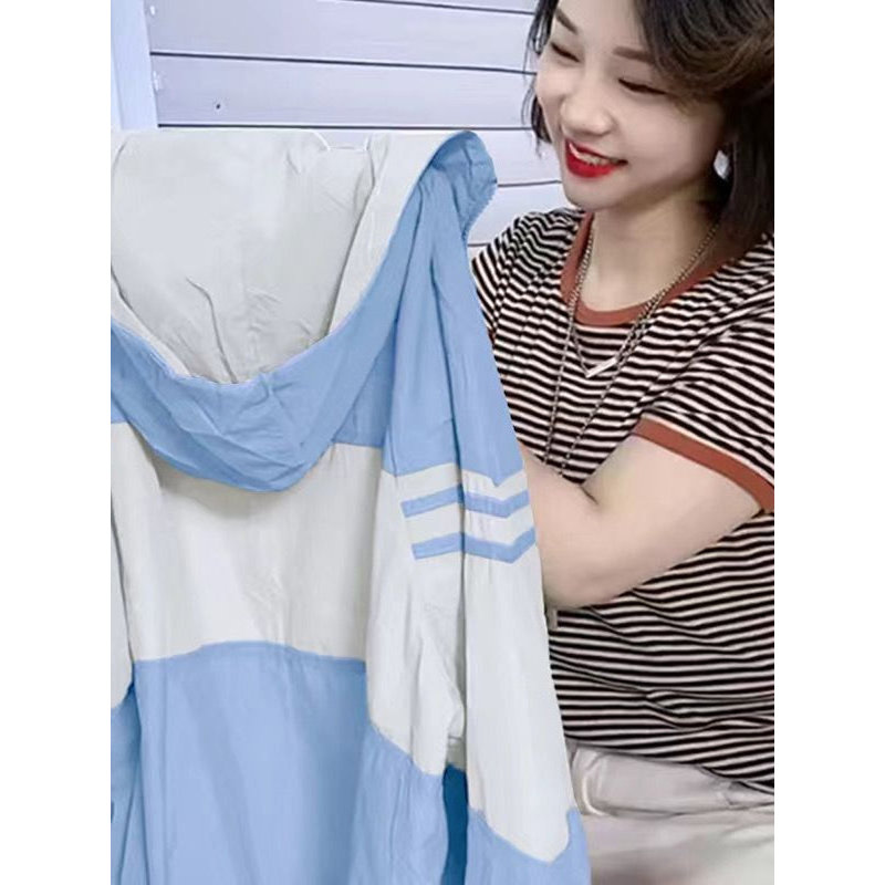 Contraste cor estilo fino roupas de proteção solar jaqueta com capuz feminino verão bens europeus rua Wear jaqueta zíper
