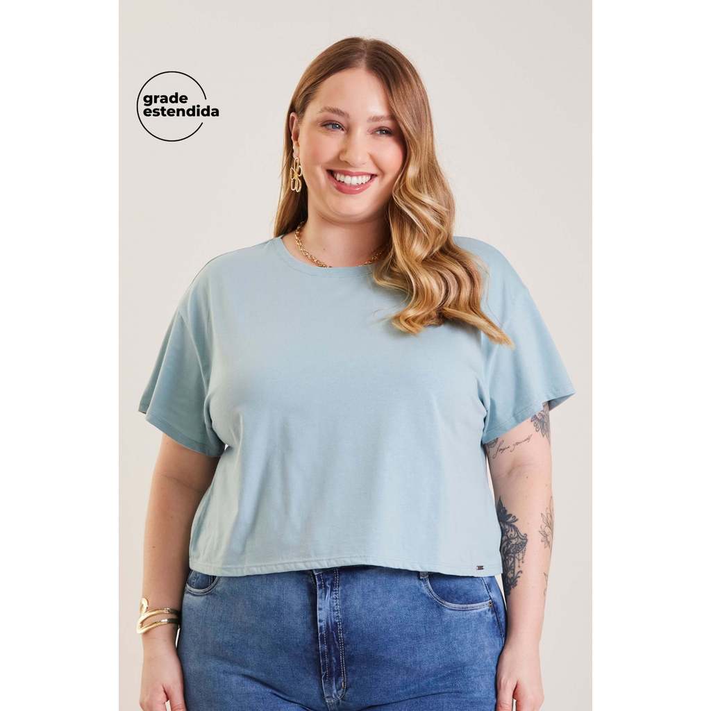 Blusa Feminina Básica Manga Curta Ampla Marialícia Verde