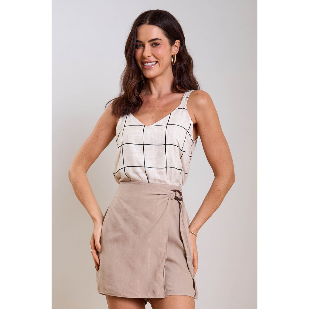 Short Saia Feminino Com Fivela Marialícia Bege