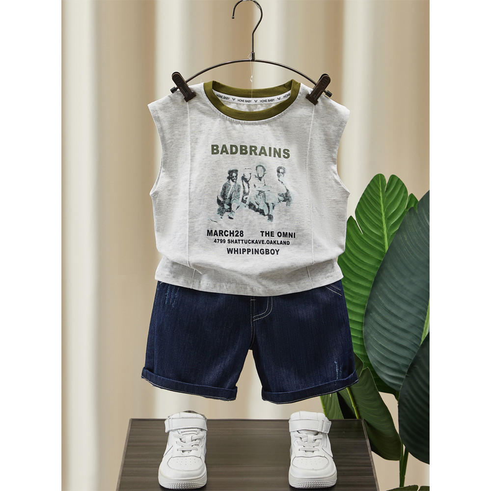 Meninos verão colete terno 2026 novo estilo moda crianças sem mangas roupas versão coreana bebê verão camiseta fina t