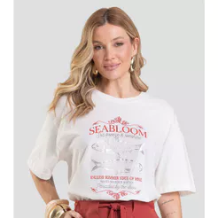 T- Shirt Oversized Feminina Estampada Dianna Bege