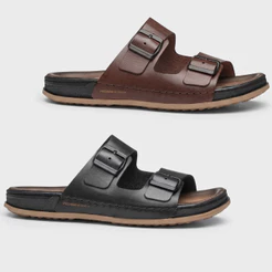 Sandália Chinelo Slide Masculino Pegada Couro Fivelas Ajustáveis Original