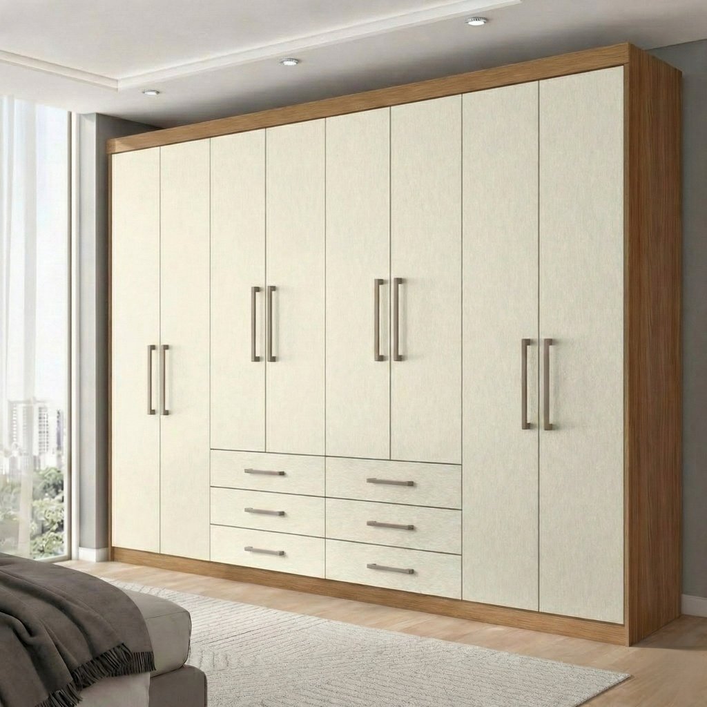 Guarda Roupa Casal 8 Portas e 6 Gavetas Master Bege/Jatobá/Areia Jatoba/Areia