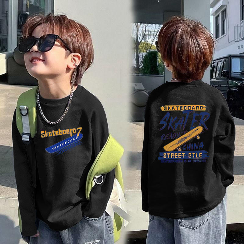 Meninos puro algodão manga comprida camiseta primavera roupas infantis crianças versão coreana solto topo dos desenhos a