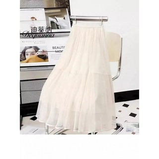 2026 primavera verão novo estilo saia primavera saia feminina fresco estilo suave plissado saia longa cor sólida All-Mat