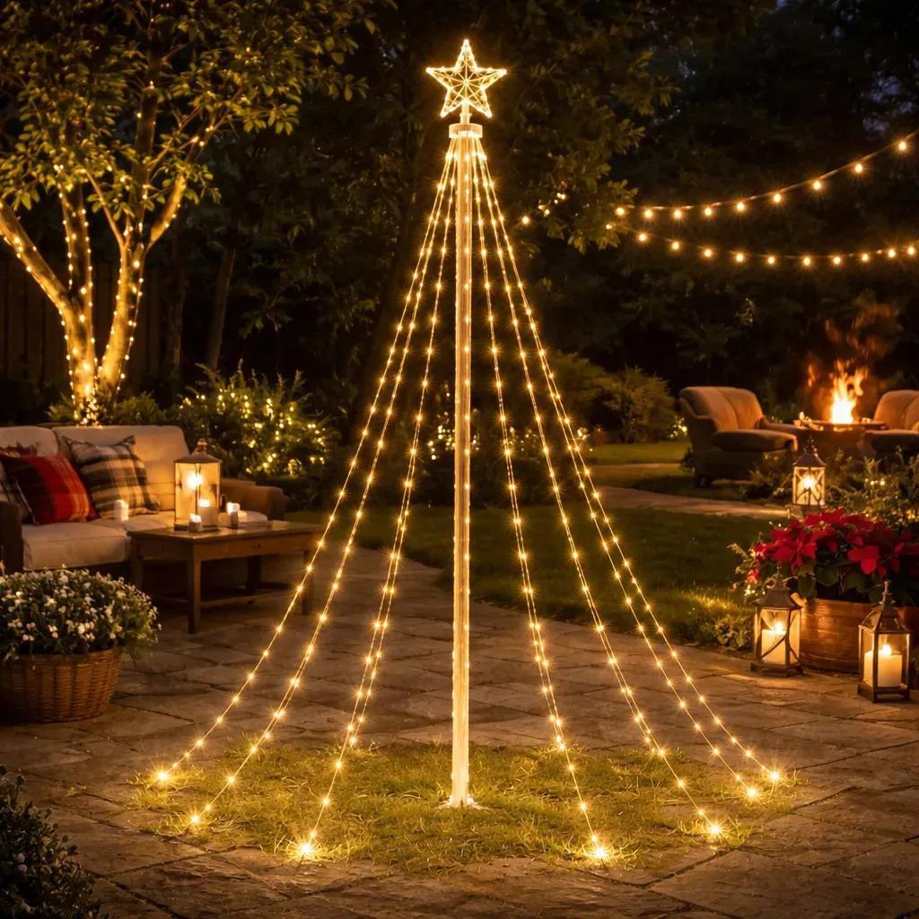 PONTEIRA DE Estrela 20CM 10LEDS + 180LEDS com 9FIO DE FADA PVC e 20LEDs por FIO 3M ALTURA 8FUNCAO COM CONTROLE REMOTO