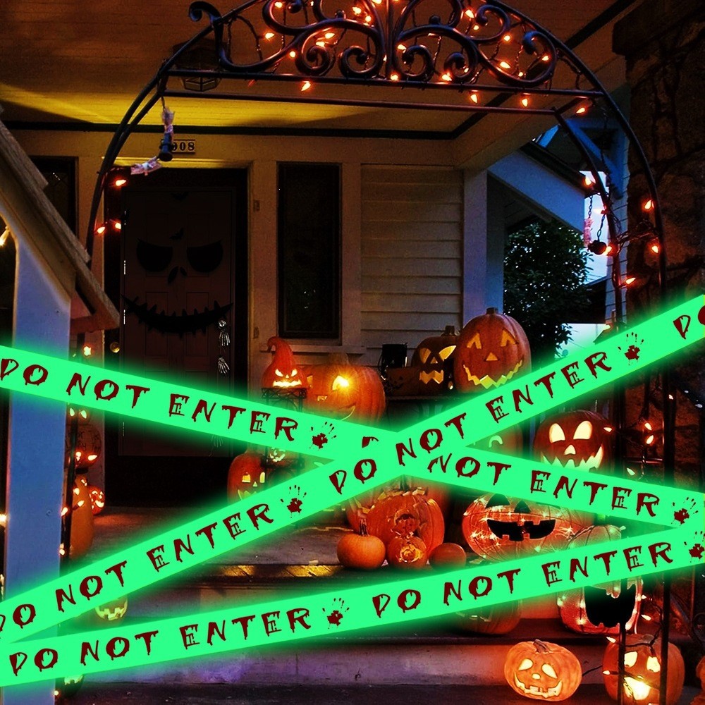 Nova fita de advertência luminosa de Halloween decoração linha de alerta fluorescente casa assombrada sala secreta Bar f