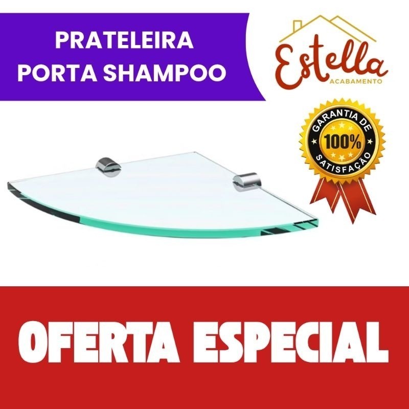 PORTA SHAMPOO PRATELEIRA SUPORTE CANTO DE VIDRO PARA BANHEIRO