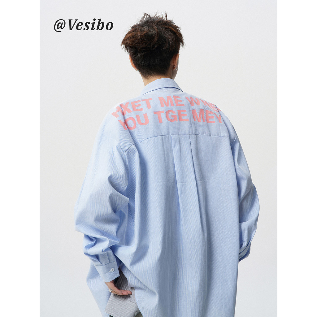 Camisa estampada listrada azul masculina verão americano Street Wear Design camisa de lapela solta retrô Top de manga co