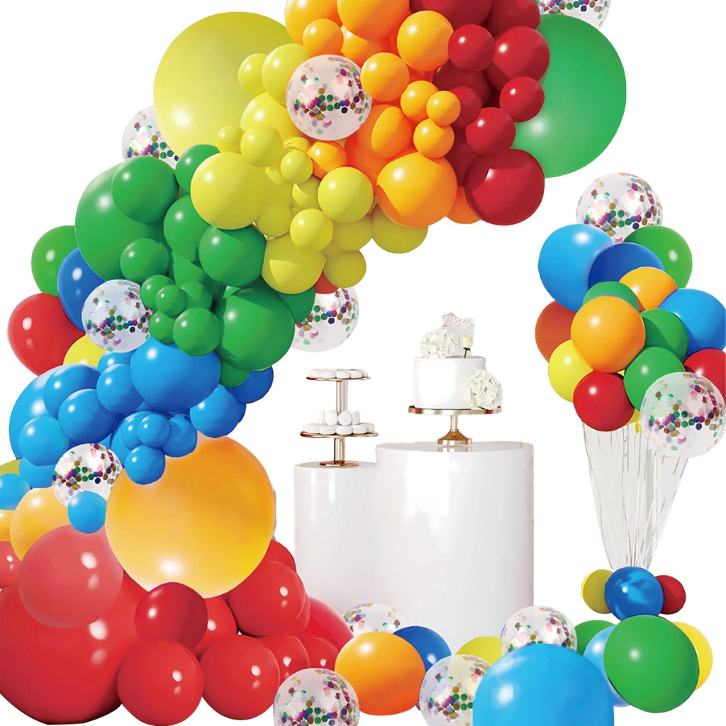 Kit Balões Arco-Íris 120 Peças para Decoração de Festa Infantil Aniversário com Confete