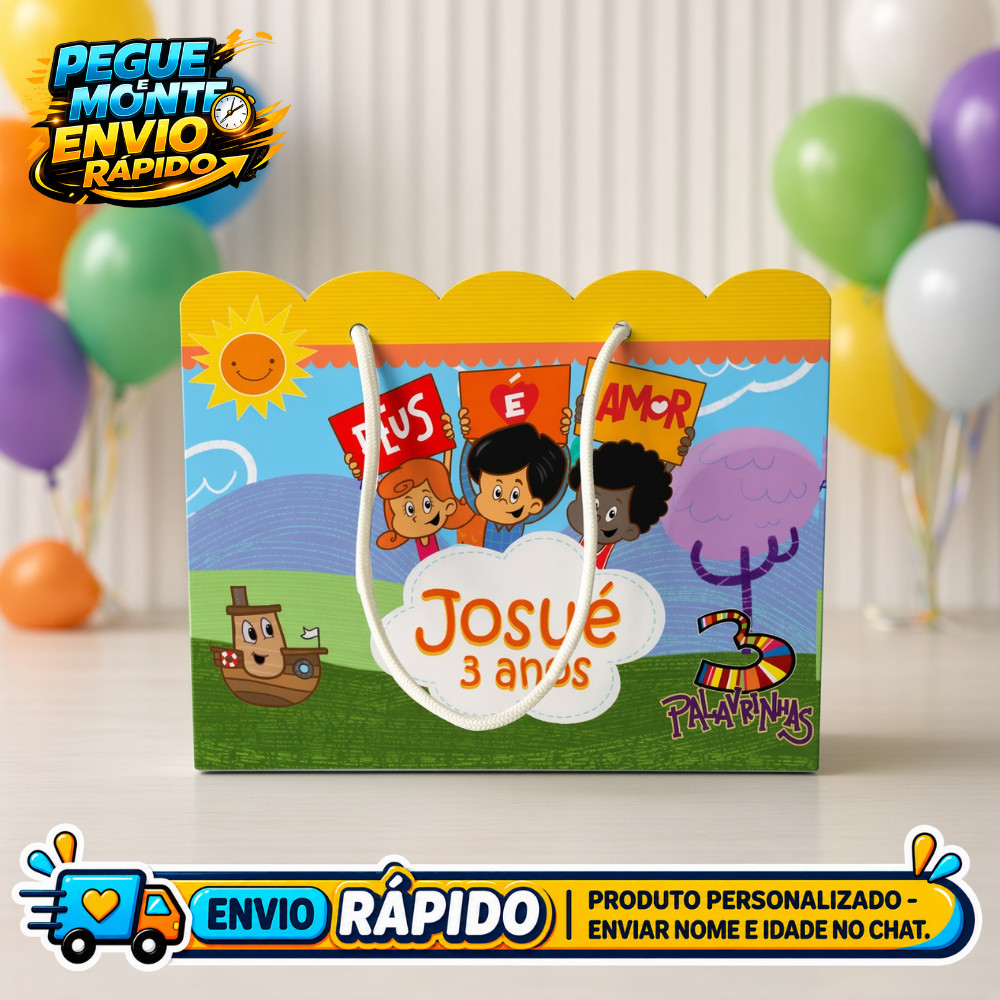 Sacolinha Personalizada Três Palavrinhas Lembrancinha de Festa  Infantil Aniversário Sacola Surpresa