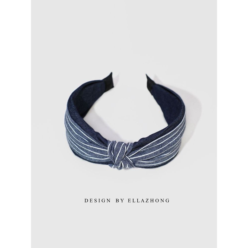 Super fácil de combinar ~ Retro literário bandana listrado feriado Original nicho Hairpin azul escuro estilo Hong Kong a