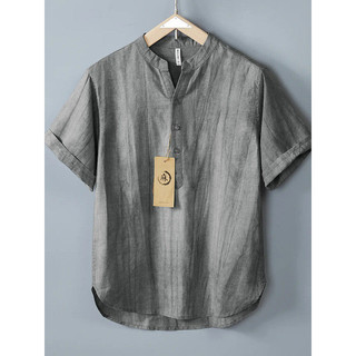 Camiseta de linho crocante masculina verão manga curta Ramie chinês novo estilo Country angustiado Casual camisa com dec