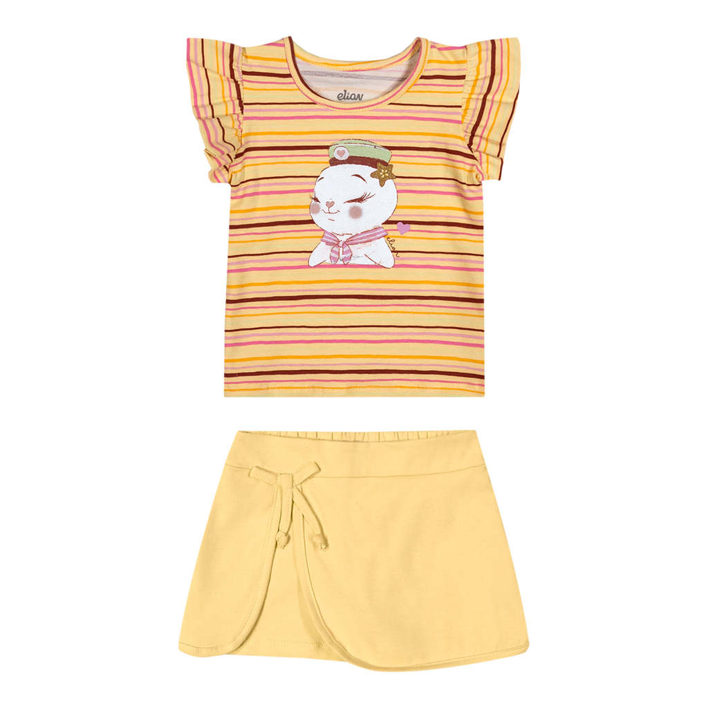 Conjunto Bebê Menina Cotton Listrado Elian Amarelo