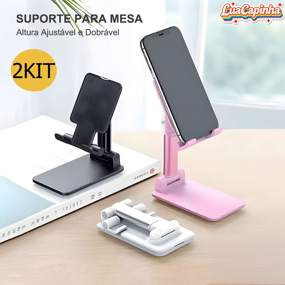 Kit 2 Unidades Suporte de Celular e Tablet Universal de Mesa Dobrável Base Ajustável Antiderrapante Portátil ZJ001*2