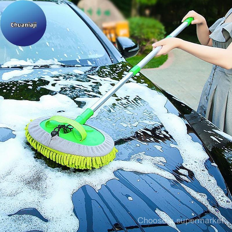 Escova de Limpeza Automotiva 2 em 1, Mop Telescópico com Cabo Longo, Acessório Automotivo Ajustável