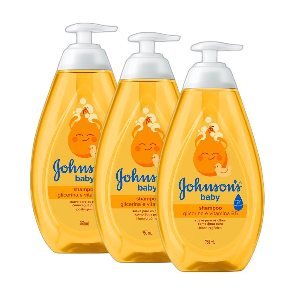 KIT 3 Shampoos Johnson's Baby Regular 750ml