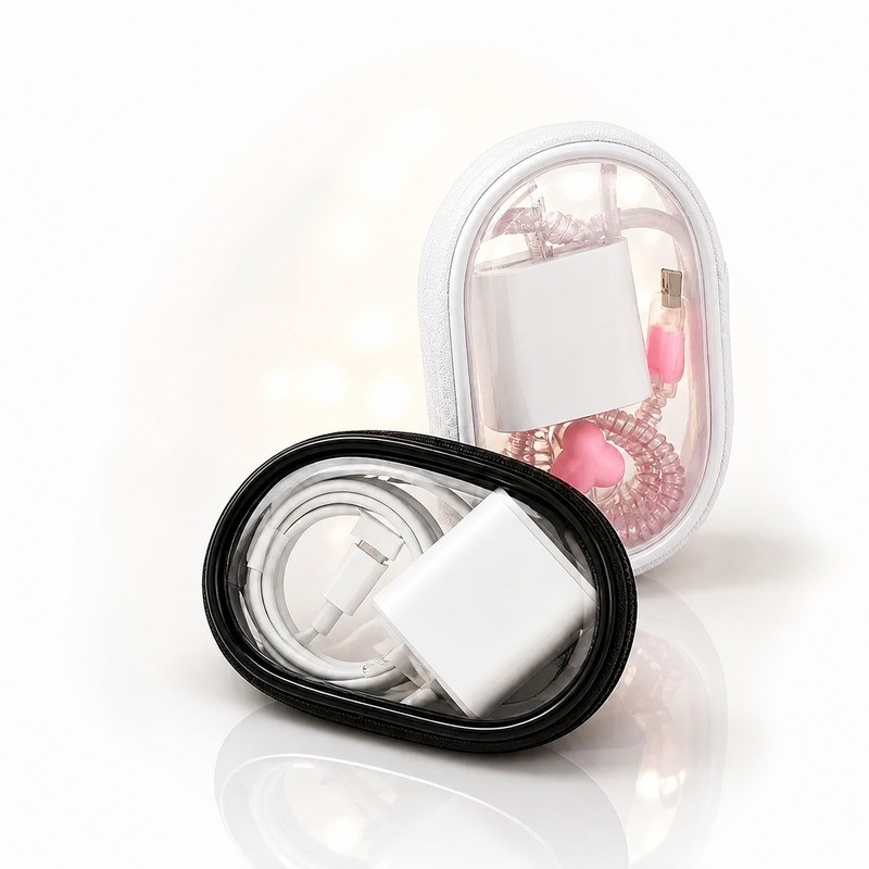 Organizador de Cabos e Fones Porta Carregador de Celular, Estojo Transparente , PVC Cristal