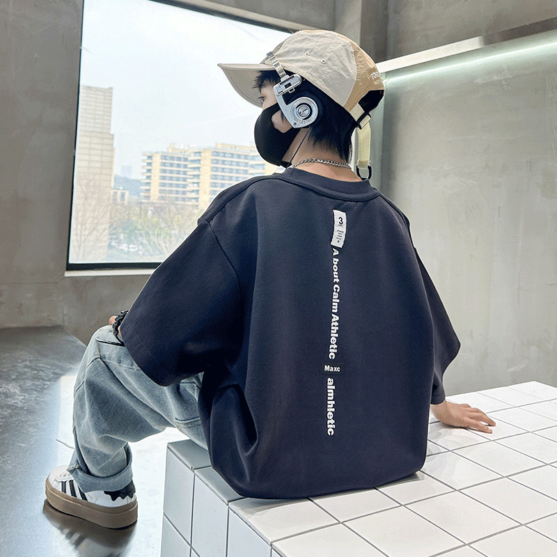 Camiseta de manga curta de algodão meninos verão fino bonito meia manga topos médio grande crianças moda versão coreana 