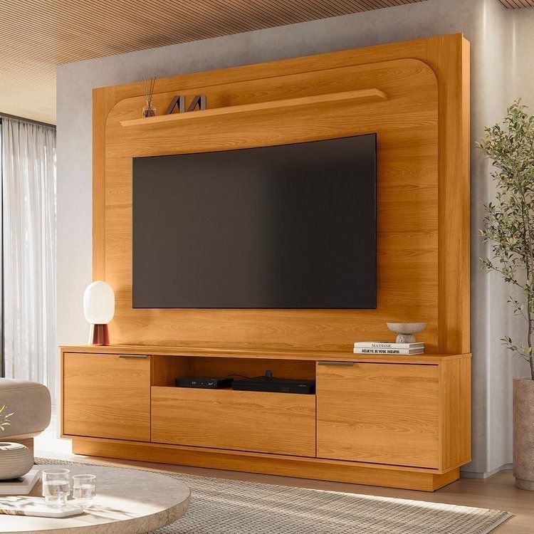 Estante para TV e Home Theater até 75 Polegadas 200CMX191,5cm 2 Portas 1 Gaveta Cinamomo Nilo Cinamomo