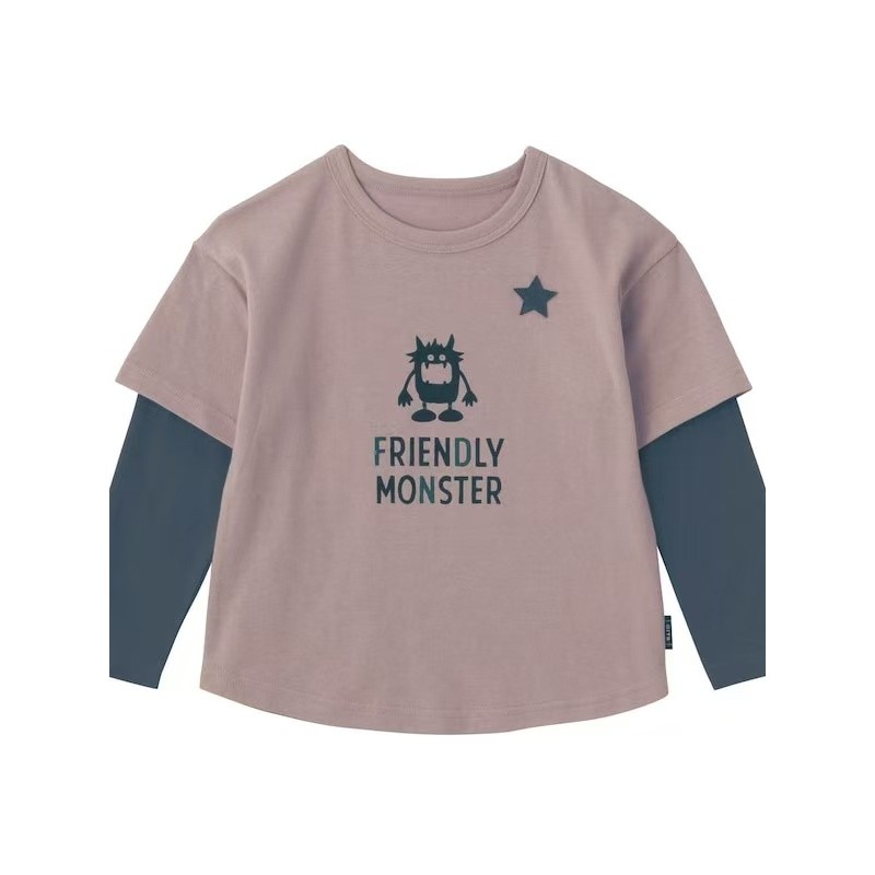 Roupas japonesas de primavera única estilo desenho animado contraste impressão colorida falsa camiseta de manga comprida