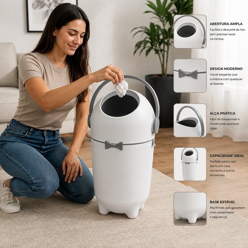 Lixeira Compacta Antiodor Tampa Giratória 10 Litros Branca