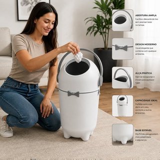 Lixeira Compacta Antiodor Tampa Giratória 10 Litros Branca