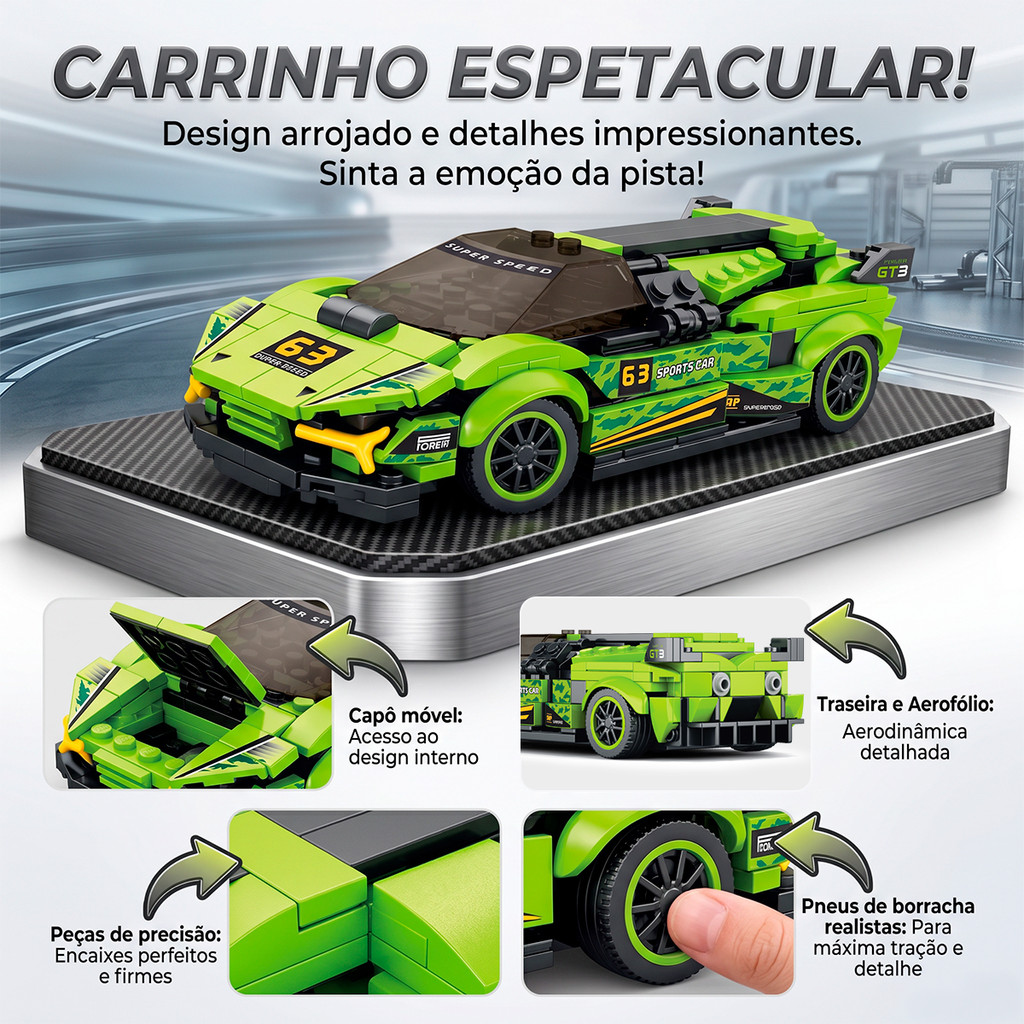 Carrinho De Controle Remoto Tipo Lego Bloco De Montar Sports Car Anda Recarregável Usb Menino — imagem 2 de 2