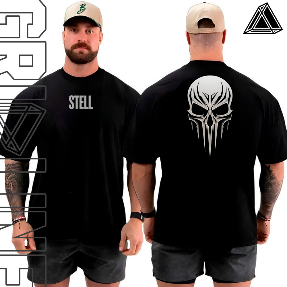 Camiseta masculina Oversized  para Academia Musculação camisa premium over  caveira Streetwear 100% Algodão