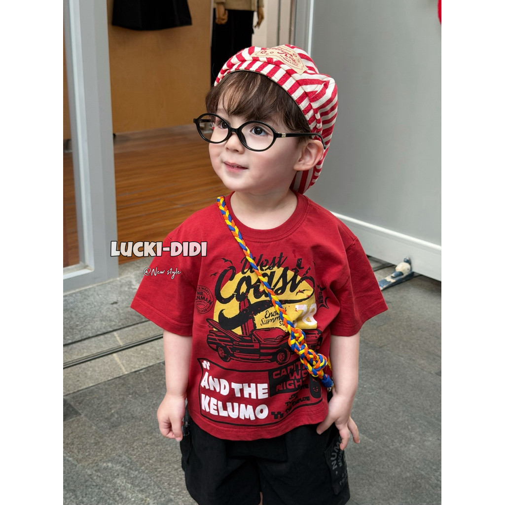 LUCKI crianças roupas infantis coreanas 2026 verão meninos médio pequeno crianças letras dos desenhos animados camiseta 