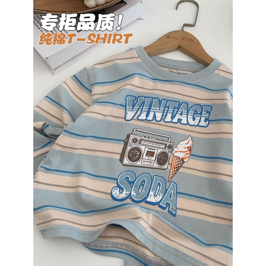 Crianças crianças roupas meninos versão coreana Casual listrado manga comprida camiseta 2026 primavera outono novo estil